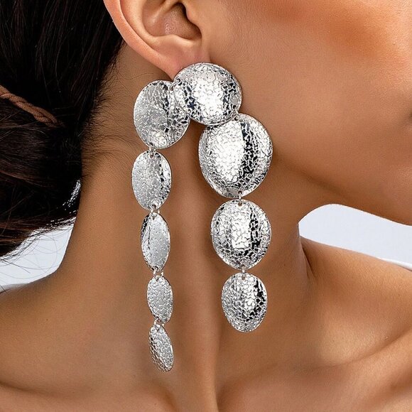 Yellow Gold Sexy Women's Oversized Exaggerated Round Cracked Patchwork Earrings - Picture 8 of 15